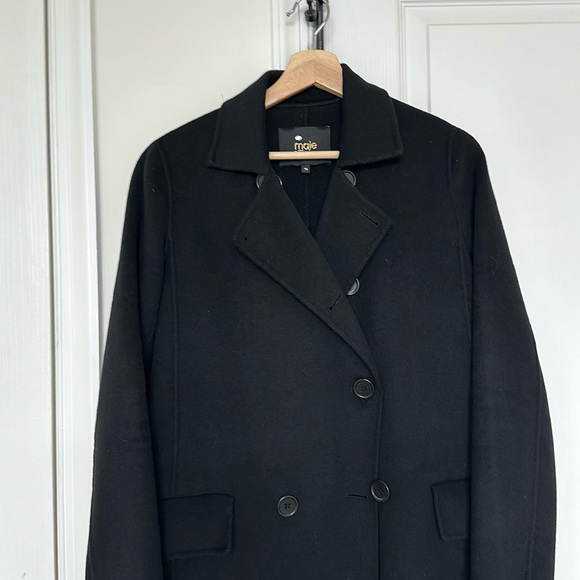 Maje Women’s Geola Wool-blend Black Coat Size FR 36. - Picture 2 of 10